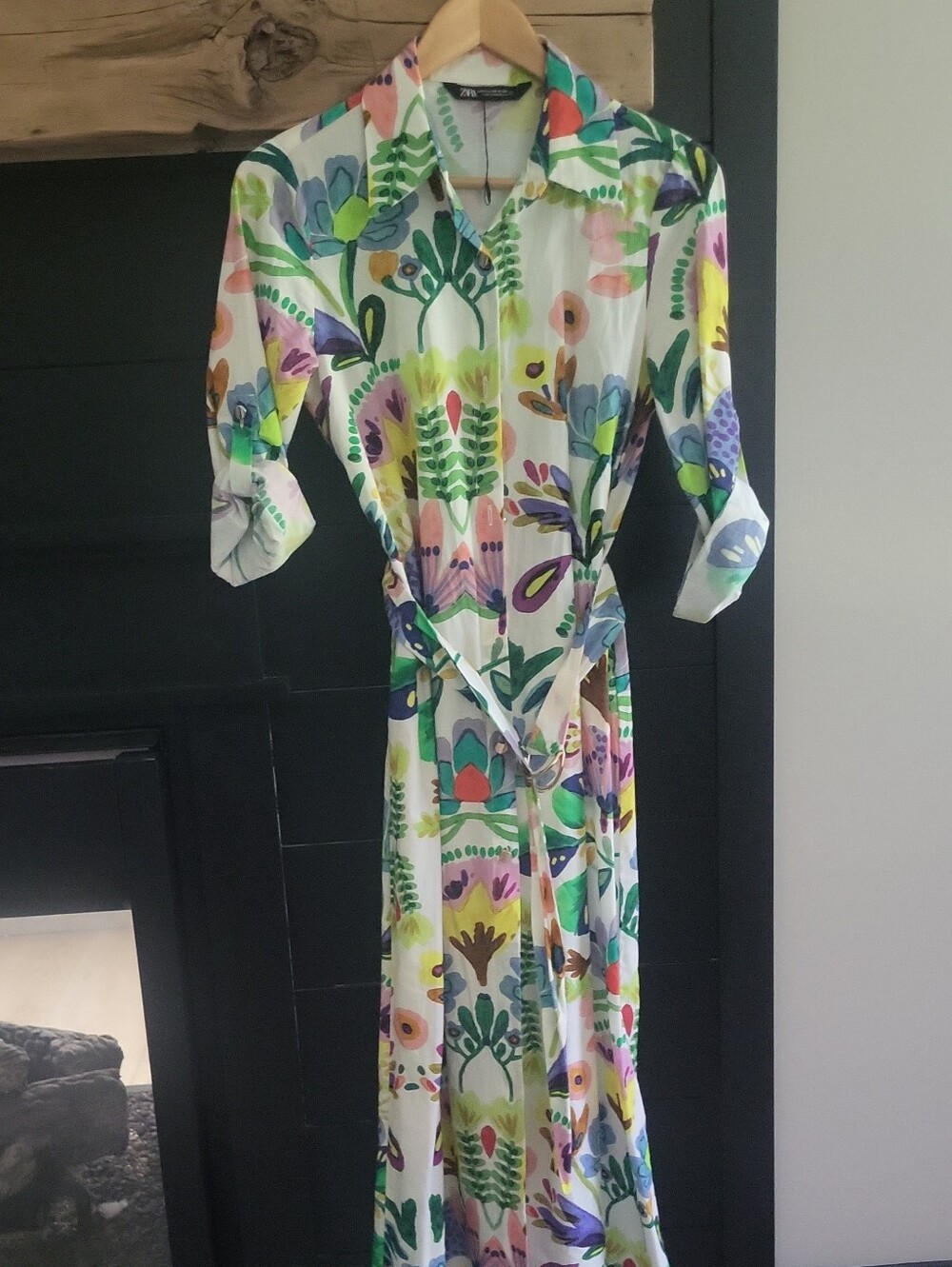 Zara Multicolor Floral Long Sleeve Maxi Dress on Cream Base